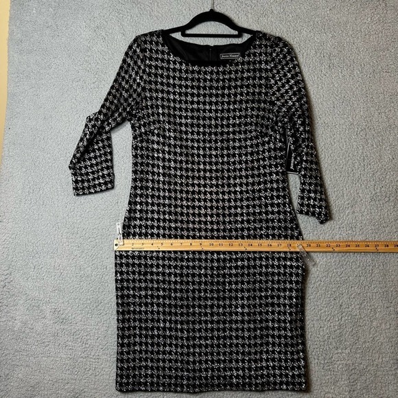 Jessica Howard Dress Womens 10 Black Houndstooth Glitter Knit Shift‎ Dress NEW - Picture 7 of 13